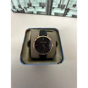 Michael Kors MK7101 Jayne Three-Hand Rose Gold-Tone and Black Leather Watch